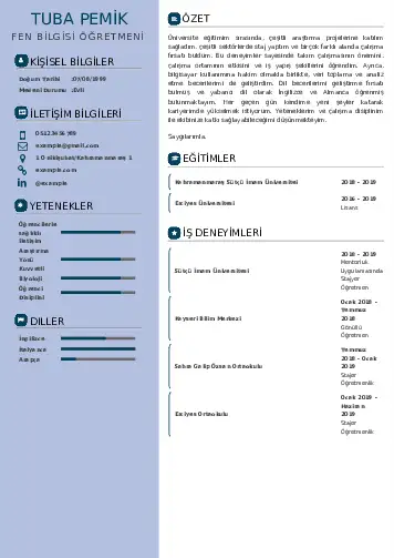 Fen Bilgisi Öğretmeni CV Örnekleri cv indir